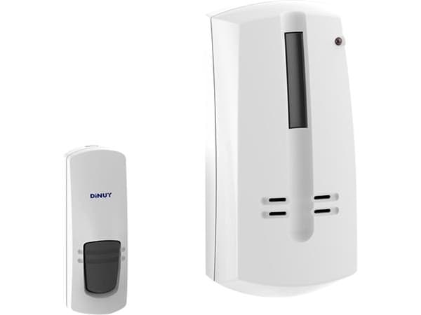 Trådløs dørklokke, til 230V plug in hvid, leveres med ringetryk. Rækkevidde op til 100m. Trykket bruger 1 stk CR2032 batteri
