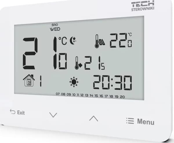 Tech Wired-kontroller ST-293z v3, hvit, to-statsrom, drevet av 230V, glass, innfelt