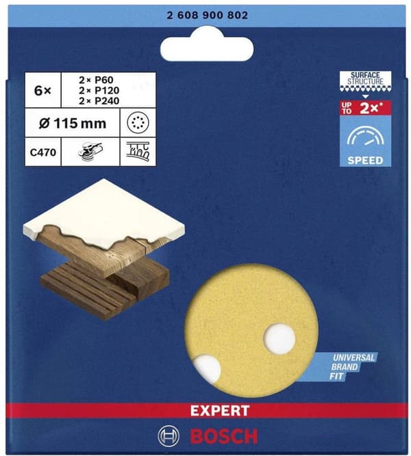 Bosch Accessories EXPERT C470 2608900802 Epäkeskinen hiomapaperisarja Rei'itetty karkeuskoko 60, 60, 120, 120, 240, 240 (Ø) 115 mm 6 kpl