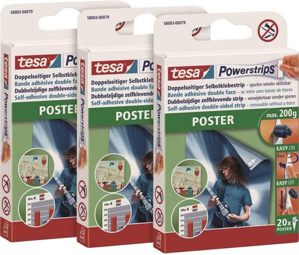 tesa POWERSTRIPS® Plakat Powerstrips ® plakater selvklæbende strimler Hvid
