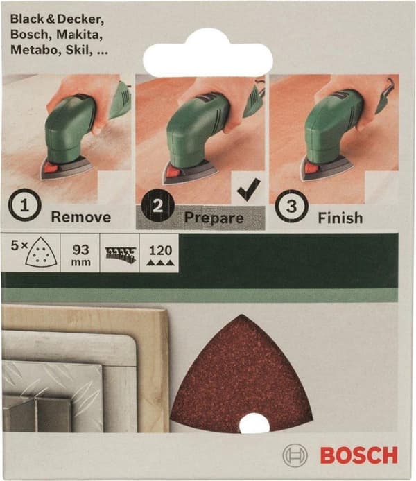 Bosch 5-delad slipskiva för deltaslipmaskiner 93 mm perforerad - korn 120