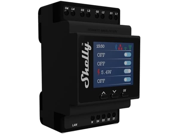 Shelly Pro 4PM - WiFI relæ, 4 kanaler med effektmåling