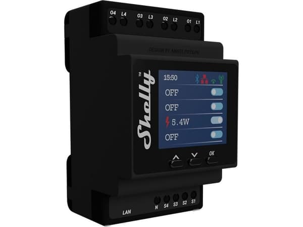 Shelly Pro 4PM - WiFI relæ, 4 kanaler med effektmåling
