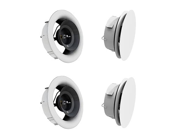 LINDAB AIRY ventilpakke 14 til huse på 150-200 m² el. 216 m³/h med rund frontplade og ventilhus. Kan fx kombineres med kanalpakke 3, 4 og 5