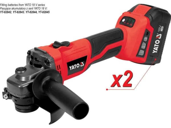 YATO 18V kulmahiomakone KÄÄNTÖSÄÄTÖ 2x4.0Ah