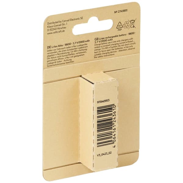 VOLTCRAFT VC-Li 3,7-2000 Specialbatteri laddbart 18650 Flat-Top Li-Ion 3.7 V 2000 mAh