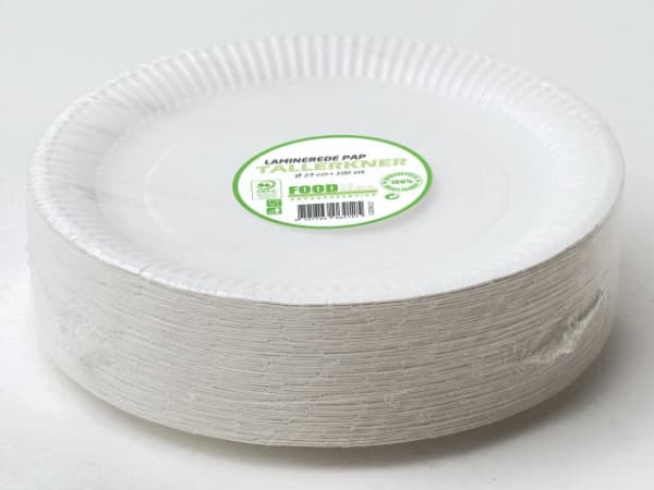 Tallrik av kartong laminerad 23cm 100 st/pack - (100 st.)