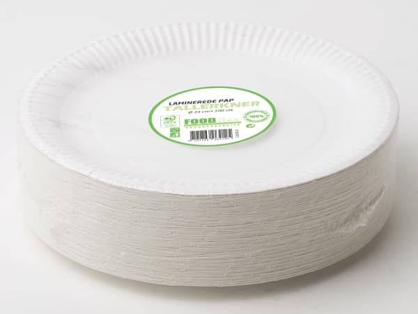 Tallrik av kartong laminerad 23cm 100 st/pack - (100 st.)