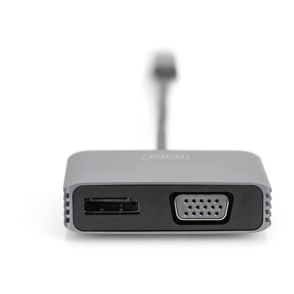 Digitus DA-70827 DisplayPort / RGB / USB-C® Adapter [1x USB-C® - 2x DisplayPort hona, VGA hona] Svart Skärmad, Rund 0.2