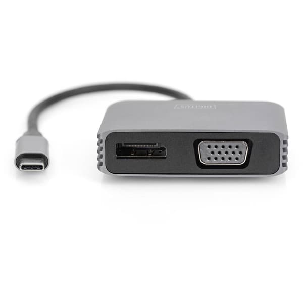 Digitus DA-70827 DisplayPort / RGB / USB-C® Adapter [1x USB-C® - 2x DisplayPort hona, VGA hona] Svart Skärmad, Rund 0.2