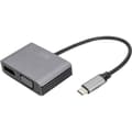 Miniatyrbild 1 av 4: Digitus DA-70827 DisplayPort / RGB / USB-C® Adapter [1x USB-C® - 2x DisplayPort hona, VGA hona] Svart Skärmad, Rund 0.2