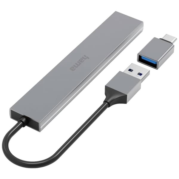 Hama Ultra Slim 4 Port USB-C® (USB 3.2 Gen 1) Multiport Hub med USB-C-kontakt Grå