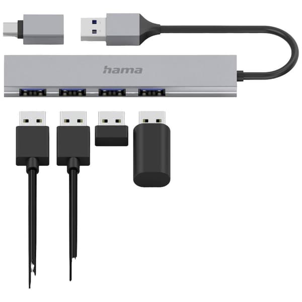 Hama Ultra Slim 4 Port USB-C® (USB 3.2 Gen 1) Multiport Hub med USB-C-kontakt Grå