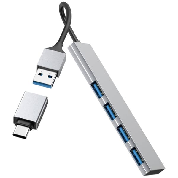 Hama Ultra Slim 4 Port USB-C® (USB 3.2 Gen 1) Multiport Hub med USB-C-kontakt Grå