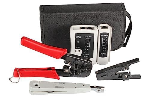 Verkkotekniikan työkalusarja, 4 kpl, pussin kanssa Verkkoteknologian työkalusarja, joka koostuu: LAN-testeri, RJ11/RJ12/RJ45-puristustyökalu, LSA-sove