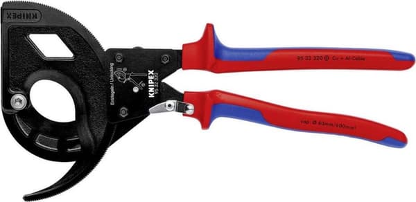 Knipex 95 32 320 Räikkäkaapelileikkuri Soveltuu (kuoritustekniikkaan) Alu- ja kuparikaapelille, yksi- ja monijohtiminen 60 mm 600 mm²