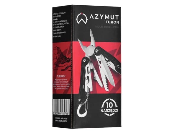 Multiverktyg AZYMUT Turon - 10 narzędzi + karabińczyk +kabura do pasa (H-P224108)