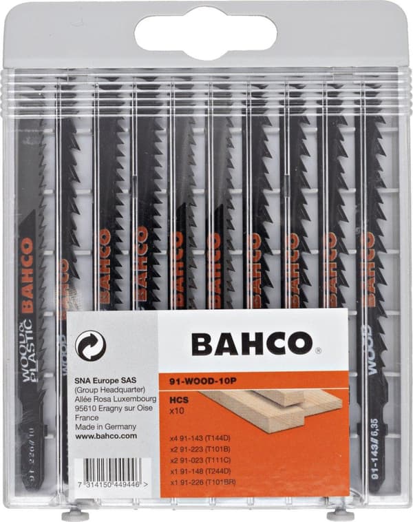 Bahco 91-WOOD-10P stiksavsklingesæt til træ og plast, 10 stk 1 sæt (91-WOOD-10P)