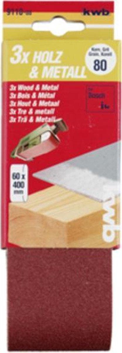 kwb 911008 slipbandssats, korn 80 (L x B) 400 mm x 60 mm, 3 stycken (911008)