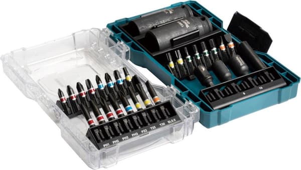 Makita - Skruetrækker bit og fatningssæt - 30 dele - torx, phillips, pozidriv, hex, slids - 8mm, 10mm