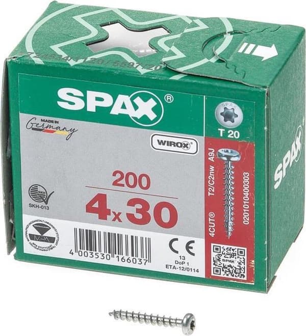 200 stk - Cimco spånpladeskrue 4x30mm knaphoved 19 3100 / 148307 (193100)