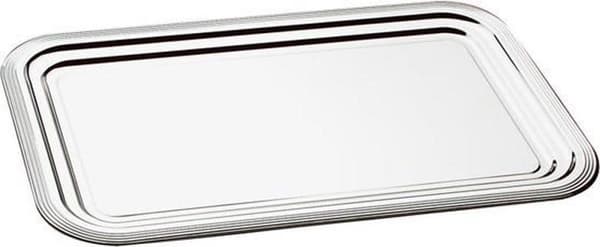 APS festplade CLASSIC (B)410 x (D)310 mm, sølv, lavet af metal, forniklet og blank forkromet, med streger - 1 stk (399)