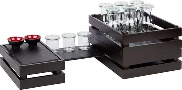 APS buffetboks SUPERBOX (B)350 x (D)290 x (H)105 mm, sort af akacietræ, velegnet til GN 1/2, som klassisk - 1 stk (11627)