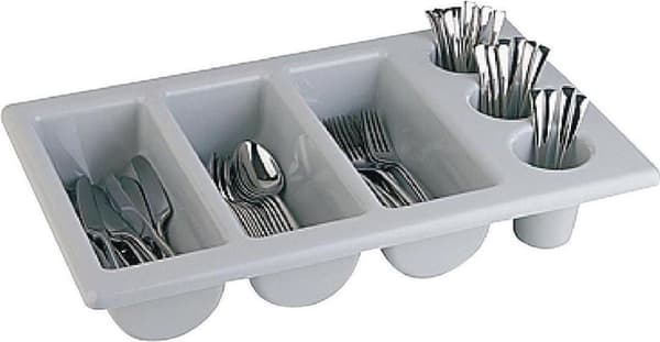 APS bestikbeholder GN1/1, med 6 rum, grå af polypropylen, mål: (B)530 x (D)325 x (H)100 mm - 1 stk (11960)