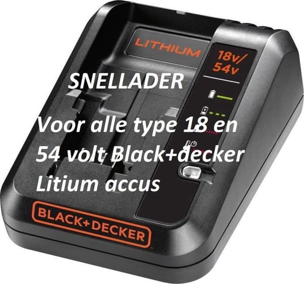 Black & Decker BDC2A. Strömkälla: AC, Utspänning: 54 V, Laddningsström: 2 A. Batteriteknik: Litium-Ion (Li-Ion), Batteriladdningsspänningsområde: 18 -