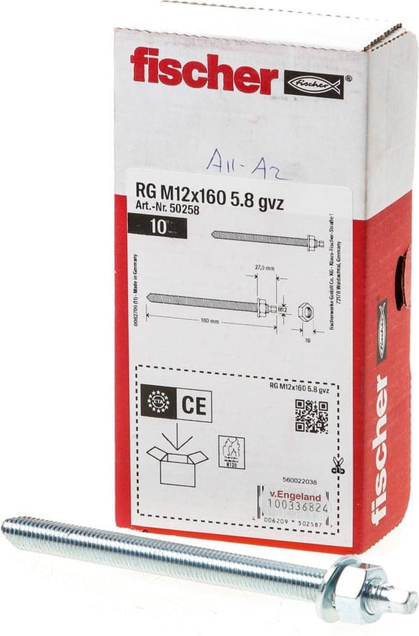Fischer-reaktioankkuri kierretanko RG M12x160 gal.v. (10 kpl:n pakkaus) (050258)