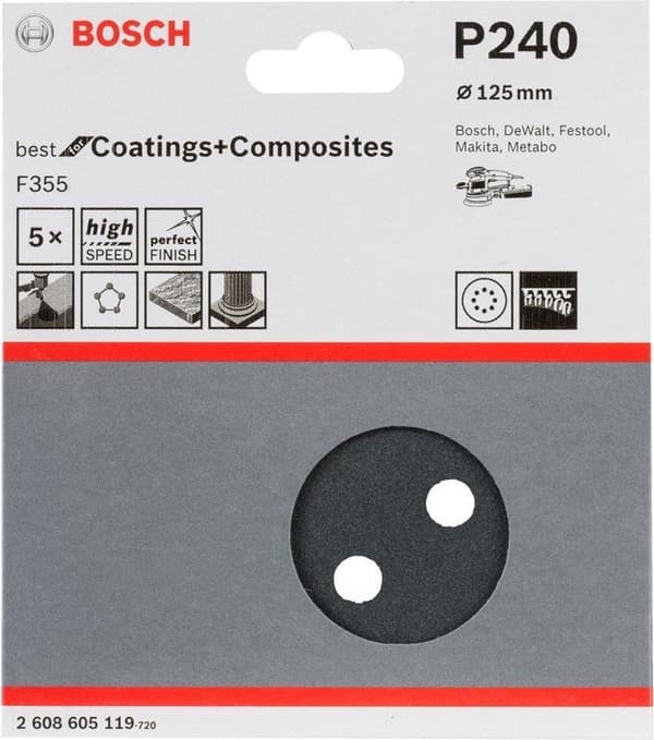 Bosch random orbital slibepapir med velcro, perforeret korn 240 (Ø) 125 mm Best for Stone 2608605119 5 stk (2608605119)