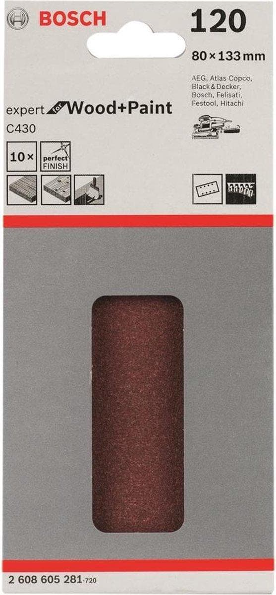 Bosch orbitalsandpapir med velcro, perforeret korn 120 (L x B) 133 mm x 80 mm Expert til Træ 2608605281 10 stk. (2608605281)