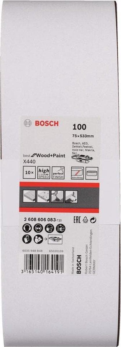 Bosch Best for Wood+Paint X440 - slipband - för lövträ, måla på trä - 10 stycken - kornstorlek: 100 - 75 mm x 533 mm (2608606083)