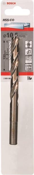 Miniatyrbillede 1 af 7: Bosch HSS metalspiralbor 10,5 mm 2608585866 total længde 133 mm Kobolt DIN 338 lige skaft 1 stk (2608585866)
