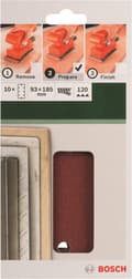 Miniatyrbillede 1 af 3: Bosch oscillerende sandpapir med velcro, perforeret korn 120 (L x B) 185 mm x 93 mm 2609256A90 10 stk. (2609256A90)