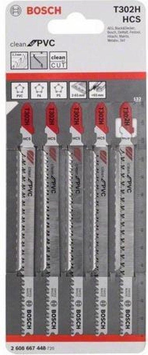 Bosch Clean PVC T 302 H - pistosahanterä - polyvinyylikloridille (PVC), polystyreenille (PS), polyamidille (PA) - 5 kpl - T-varsi - pituus: 132 mm