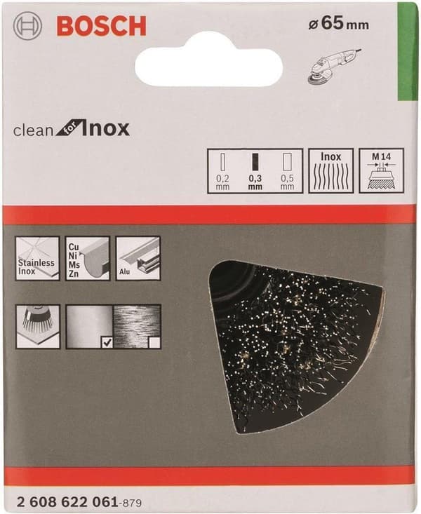 Bosch clean til Inox - stålkopbørste - til aluminium, rustfrit stål, ikke-jernholdigt metal - 65 mm - M14 (2608622061)
