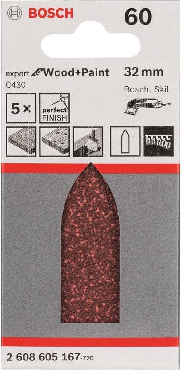 Bosch delta sandpapir uperforeret korn 60 (L x B) 130 mm x 60 mm 2608605167 5 stk. (2608605167)