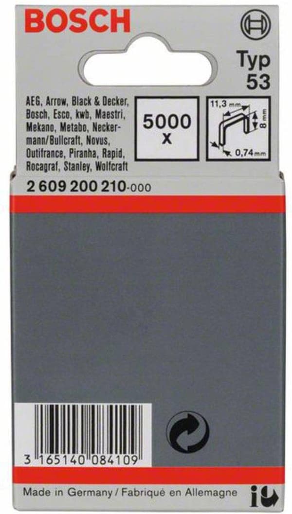 Bosch fintrådsklemme type 53, 11,4 x 0,74 x 8 mm, 5000 styk 5000 styk 2609200210 (2609200210)