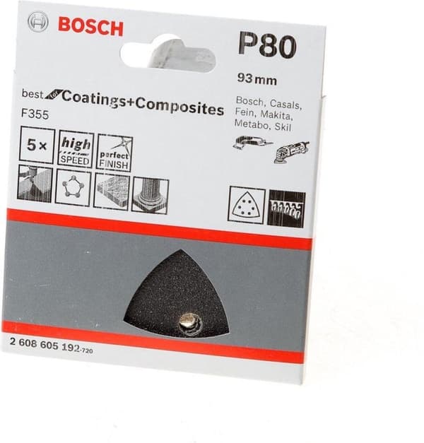 Bosch Delta-hiomapaperi tarranauhalla, rei'itetty rakeisuus 80 kulmien leveys 93 mm Best for Stone 2608605192 5 kpl (2608605192)