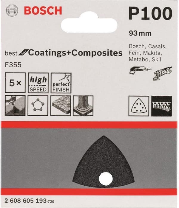 Bosch delta-hiomapaperi tarranauhalla, rei'itetty rakeisuus 100 kulmien leveys 93 mm Best for Stone 2608605193 5 kpl (2608605193)