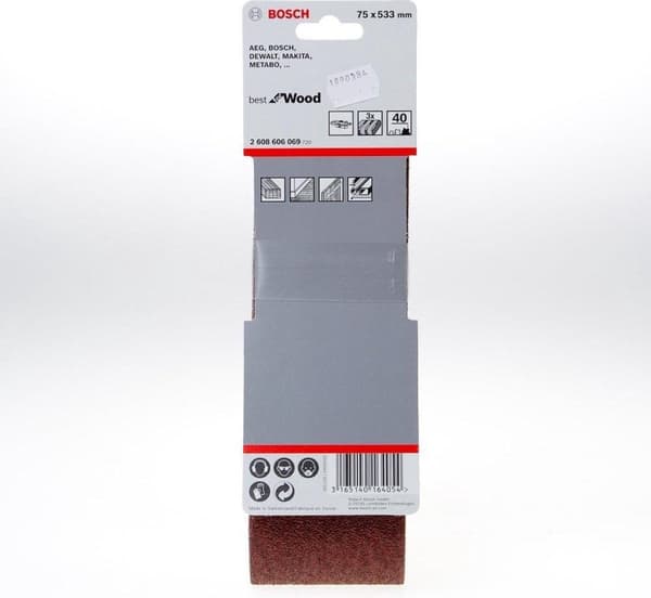 Bosch Best for Wood - slibebånd - til træ - 3 stk - kornstørrelse: 40 - 75 mm x 533 mm