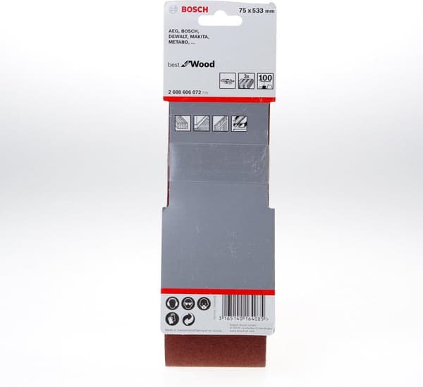 Bosch Best for Wood - slibebånd - til træ - 3 stk - korn: 100 - 75 mm x 533 mm