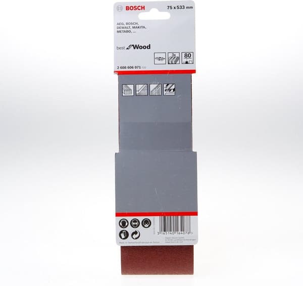 Bosch Best for Wood - slipband - för trä - 3 stycken - kornstorlek: 80 - 75 mm x 533 mm