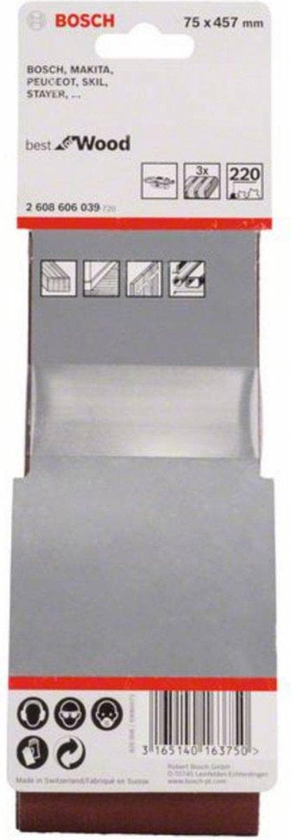 Bosch Best for Wood - slipband - för trä - 3 stycken - korn: 220 - 75 mm x 457 mm