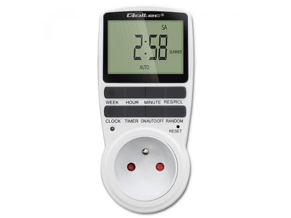 Qoltec PC0628 - Automatisk strømsvitsj - 16A, LCD - AC 230 V - 3680 watt - utgangskontakter: 1 - Europa - hvit