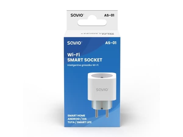 Savio WI-FI smart socket 16A AS-01 White, Trådløs, Hvit
