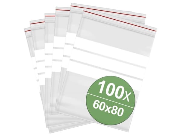 Tryklukningspose med tekstlabels (B x H) 60 mm x 80 mm Transparent Polyethylen