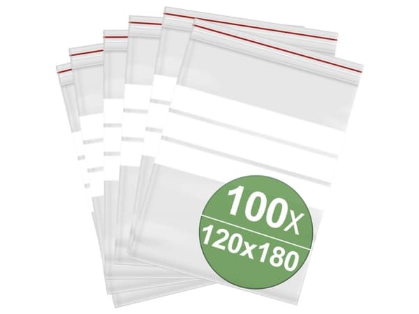 Tryklukningspose med tekstlabels (B x H) 120 mm x 180 mm Transparent Polyethylen