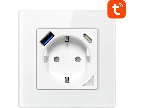 Avatto N-WOT10-USB-W USB och USB-C TUYA smart WiFi vägguttag (vit)